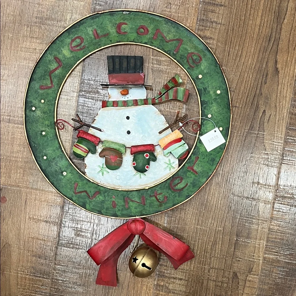 Festive Snowman Holiday Wreath with Red Bow